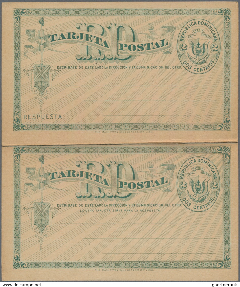 Dominikanische Republik: 1881 Unused Postal Stationery Card 2 Centavos Green On Buff, Doublecard Wit - Dominican Republic