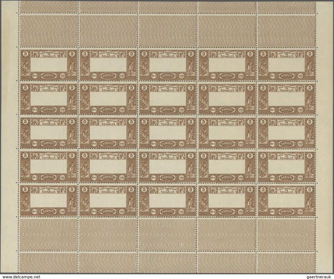 Dschibuti: 1938, Definitives "Views Of Djibouti", 5fr. Showing Variety "Missing Centre", (folded) Pa - Djibouti (1977-...)