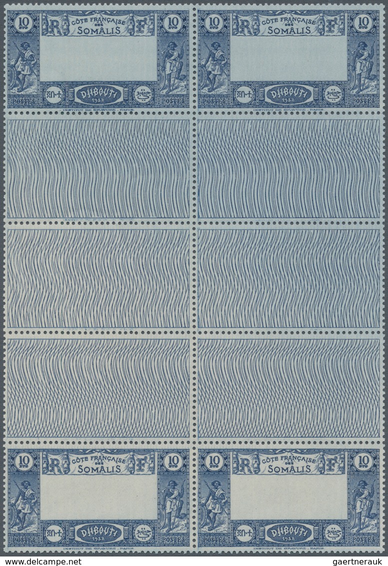 Dschibuti: 1938, Definitives "Views Of Djibouti", 10fr. Showing Variety "Missing Centre", Gutter Blo - Djibouti (1977-...)