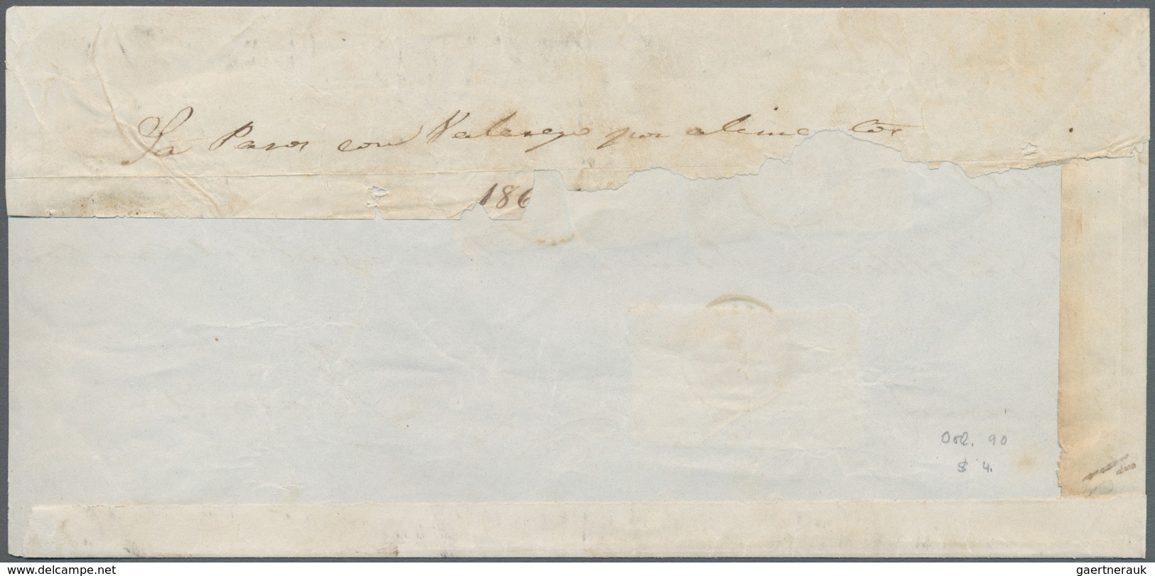 Ecuador: 1865 SIX Singles Of ½r. Deep Blue On Bluish Paper, Used On Large Part Cover (front And Part - Ecuador