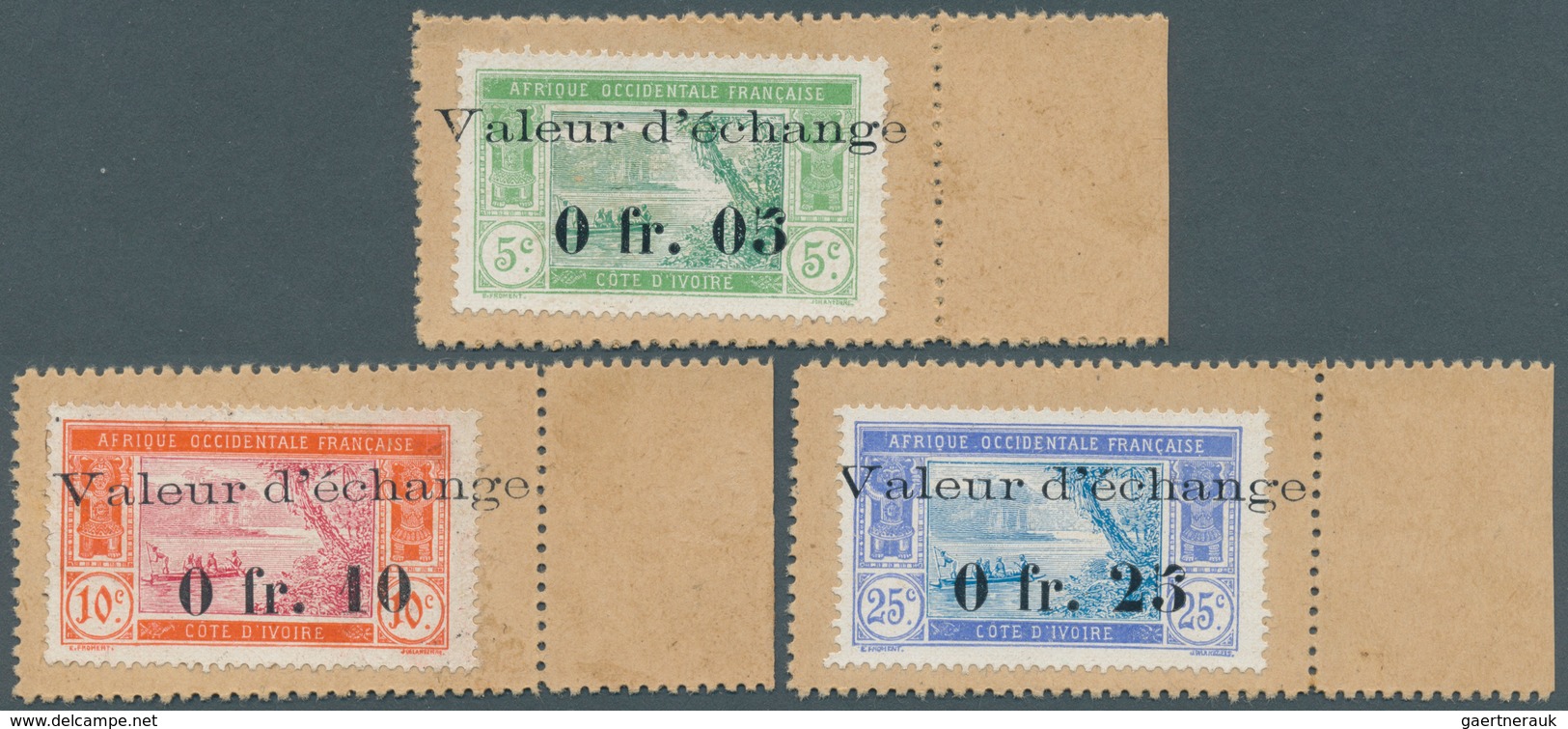 Elfenbeinküste: 1916, Postage Stamps 5 C., 10 C. And 25 C. With Overprint "Valeur D'échange" And Val - Côte D'Ivoire (1960-...)