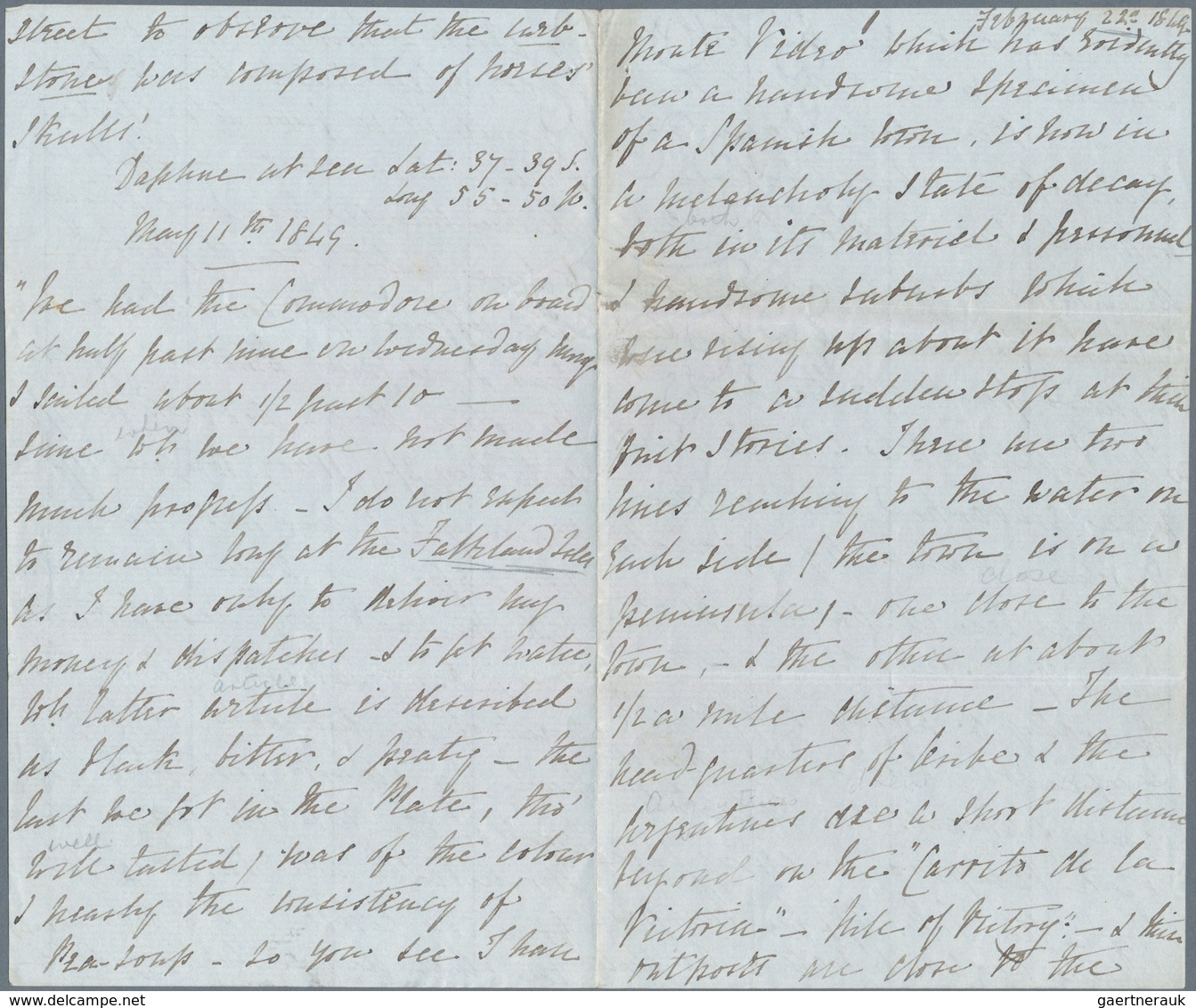 Falklandinseln: 1849, Eight Envelope-content Double Pages Written From The Captain Fanshawe, Command - Falkland Islands