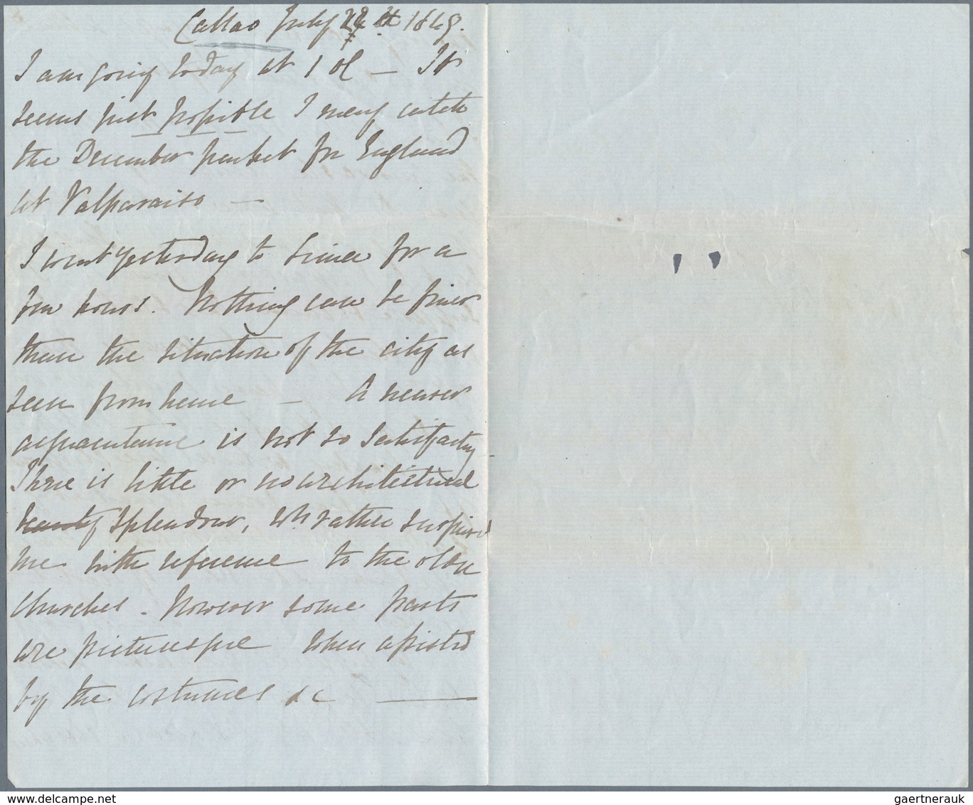 Falklandinseln: 1849, Eight envelope-content double pages written from the Captain Fanshawe, Command