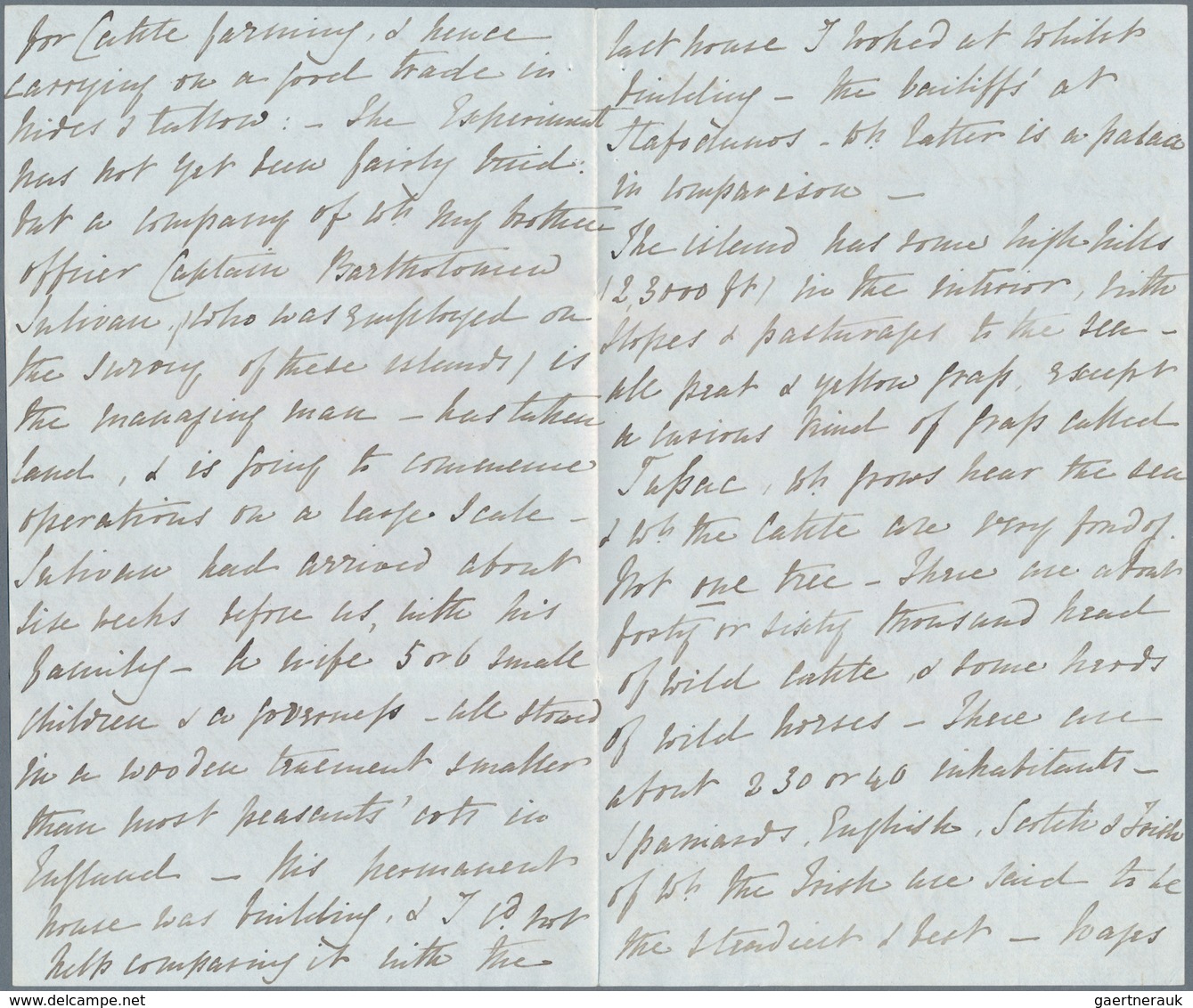 Falklandinseln: 1849, Eight envelope-content double pages written from the Captain Fanshawe, Command