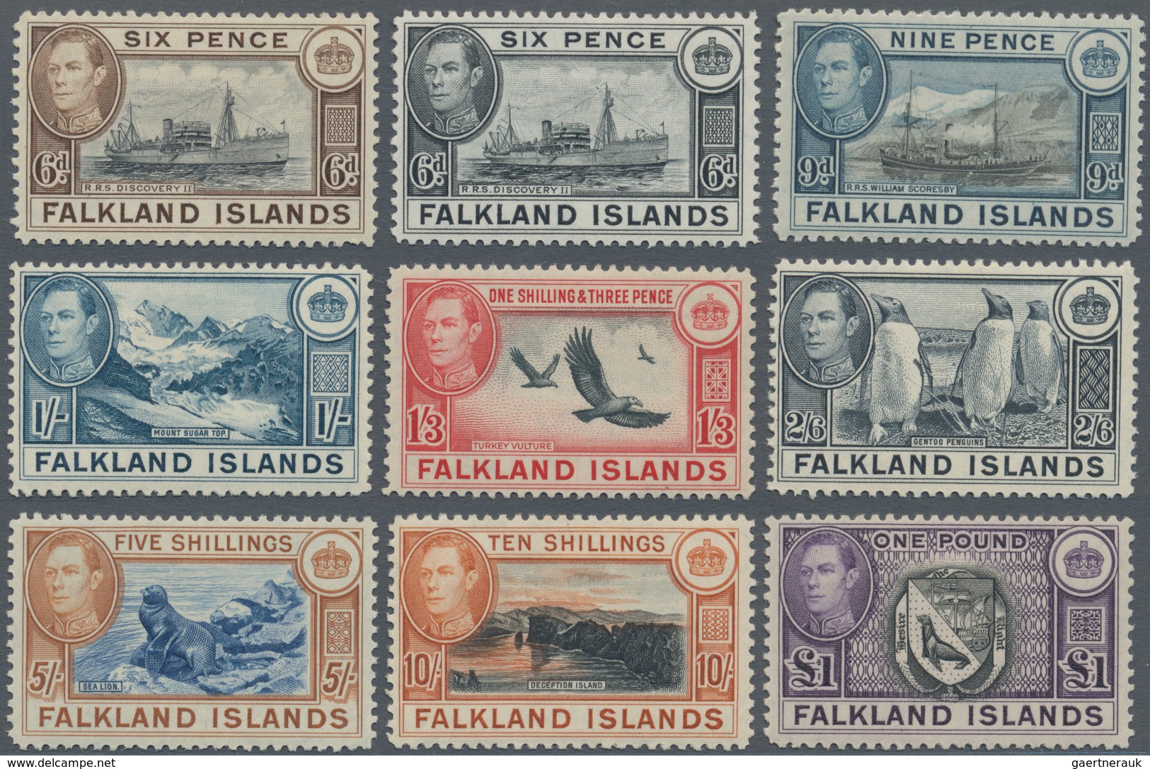 Falklandinseln: 1938/1949, KGVI Definitives Complete Set Of 18, Mint Hinged, Scarce Set! SG. £ 475 - Falkland Islands