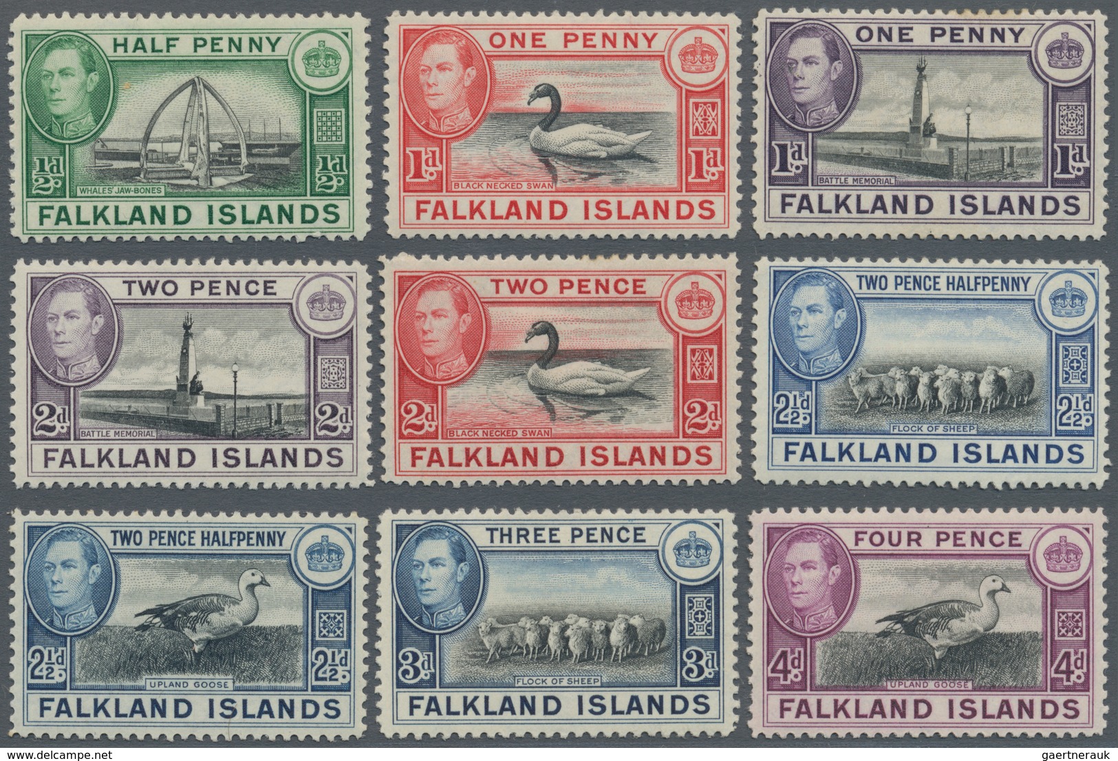 Falklandinseln: 1938/1949, KGVI Definitives Complete Set Of 18, Mint Hinged, Scarce Set! SG. £ 475 - Falkland Islands