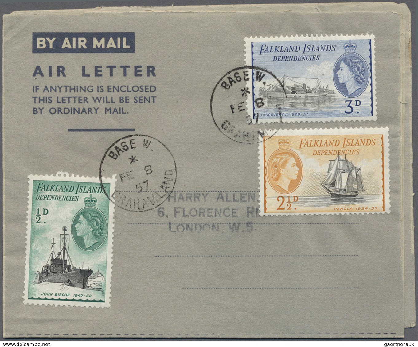 Falklandinseln: 1952/58, Four Air Letters At 6d Rate, Franked KGVI (1) Or QEII (3) On Army Form W301 - Falkland Islands