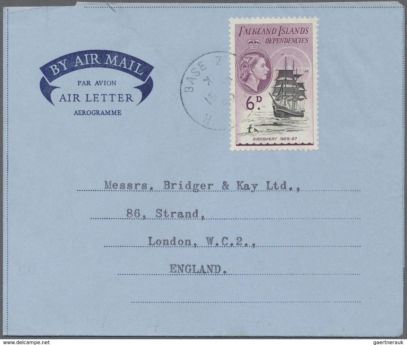 Falklandinseln: 1952/58, four air letters at 6d rate, franked KGVI (1) or QEII (3) on army form W301