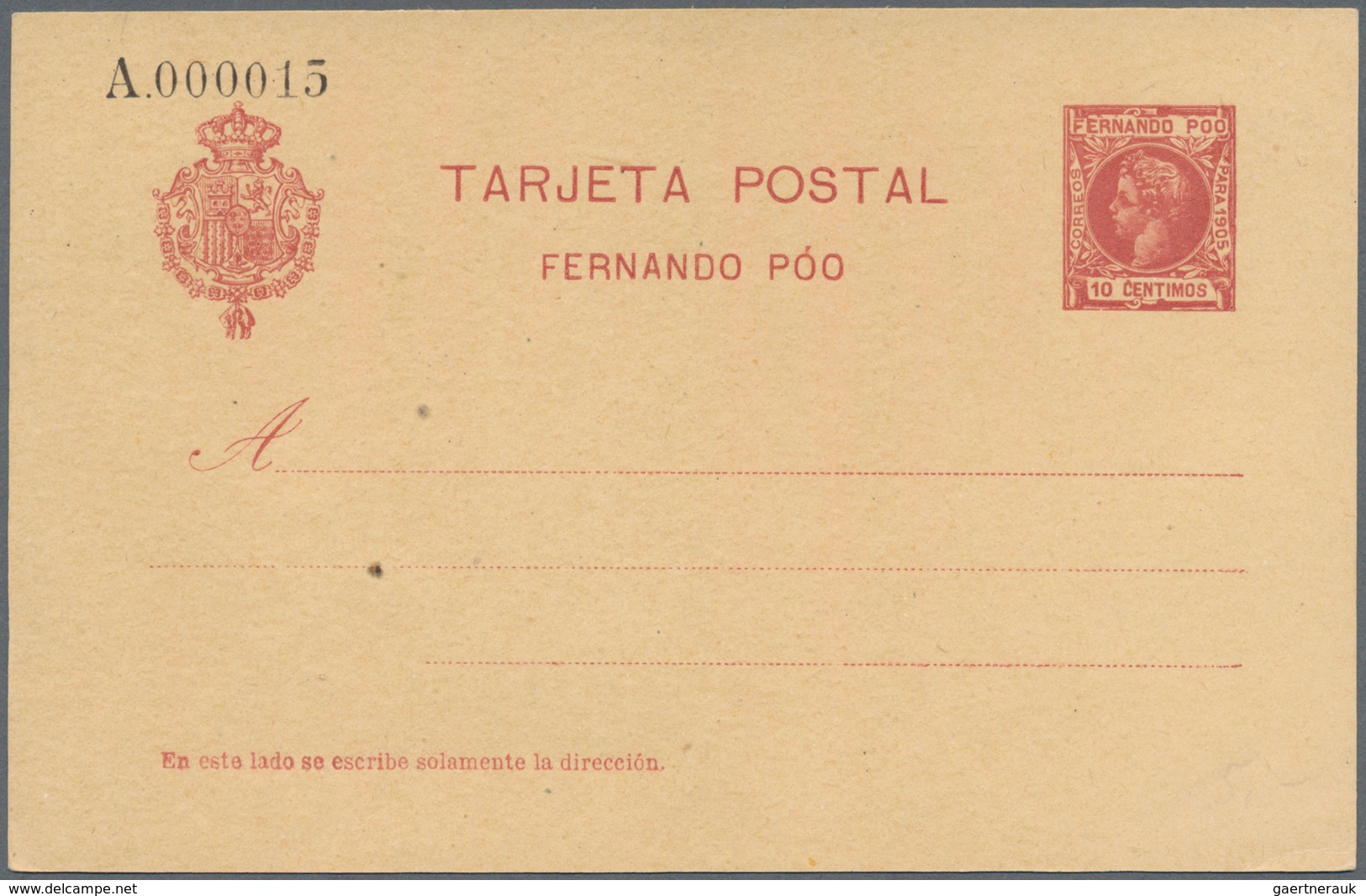 Fernando Poo: 1899/1905 Two Unused (1 Centavo Blue-green On Buff And Numbered 10 Centimos Claret On - Fernando Po