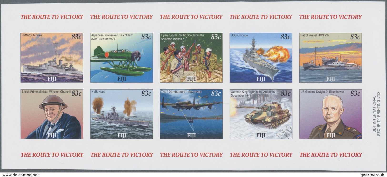 Fiji-Inseln: 2005, 60 Years End Of WWII Complete Set Of Ten With Different War Scenes (ships, Airpla - Fiji (...-1970)