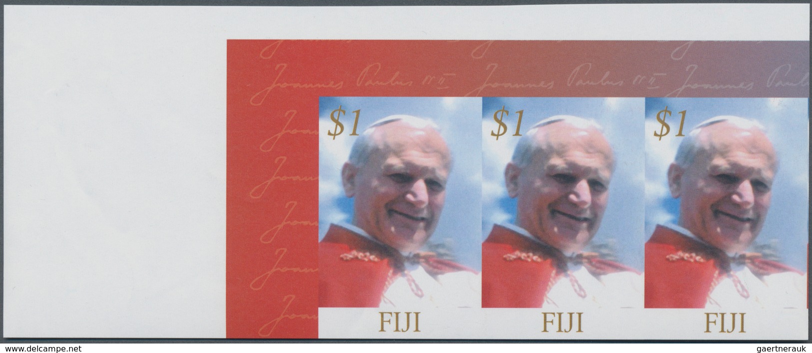 Fiji-Inseln: 2005, Death Of Pope John Paul II. $1 In A Horizontal IMPERFORATE Strip Of Three From Up - Fidschi-Inseln (...-1970)