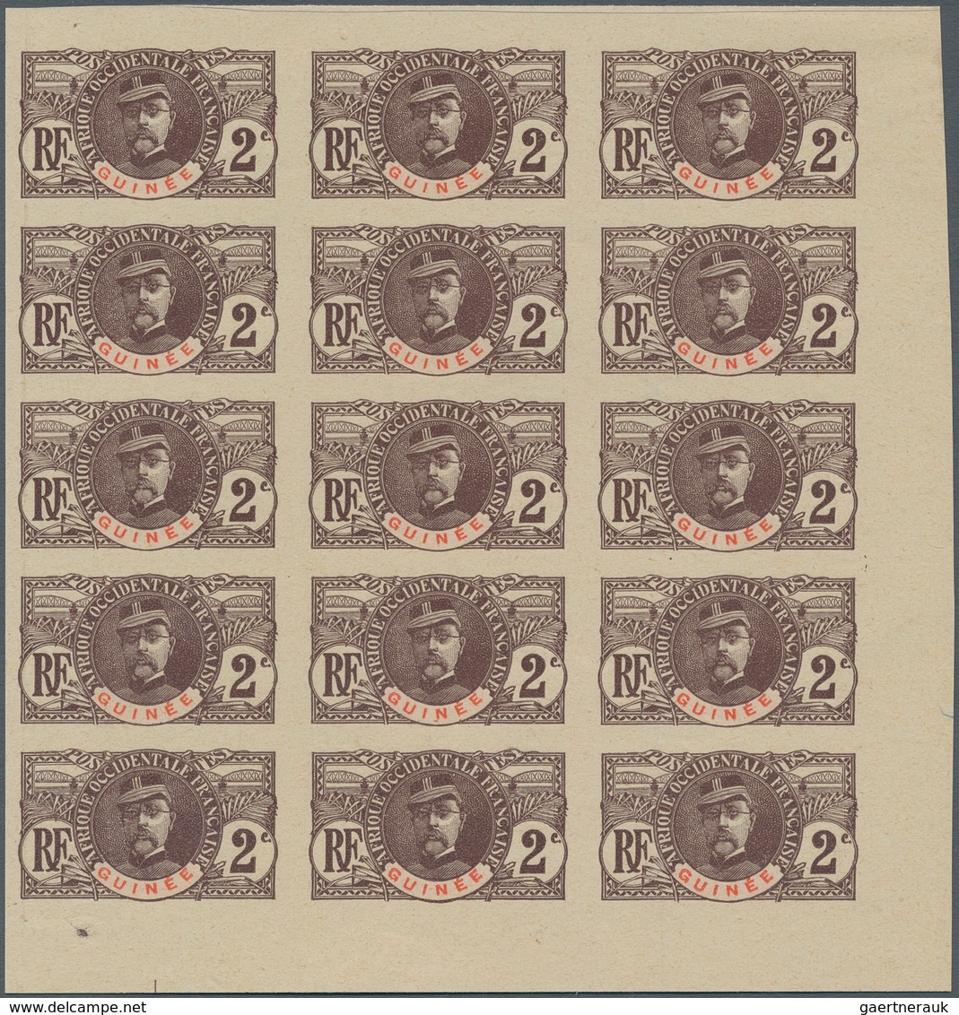 Französisch-Guinea: 1906/1907, Definitives, 2c. Lilac-brown/red, Imperforate Essay, Marginal Block O - Other & Unclassified