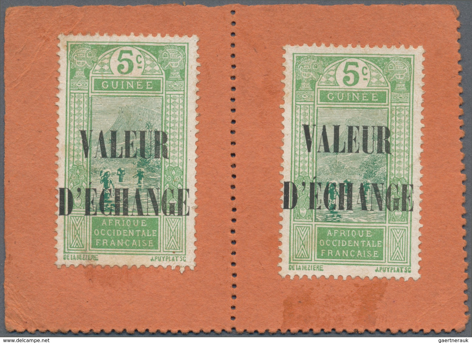 Französisch-Guinea: 1913 (ca.), 5c. With Overprint "VALEUR D'ECHANGE", Two Copies On Piece. Rare! ÷ - Andere & Zonder Classificatie