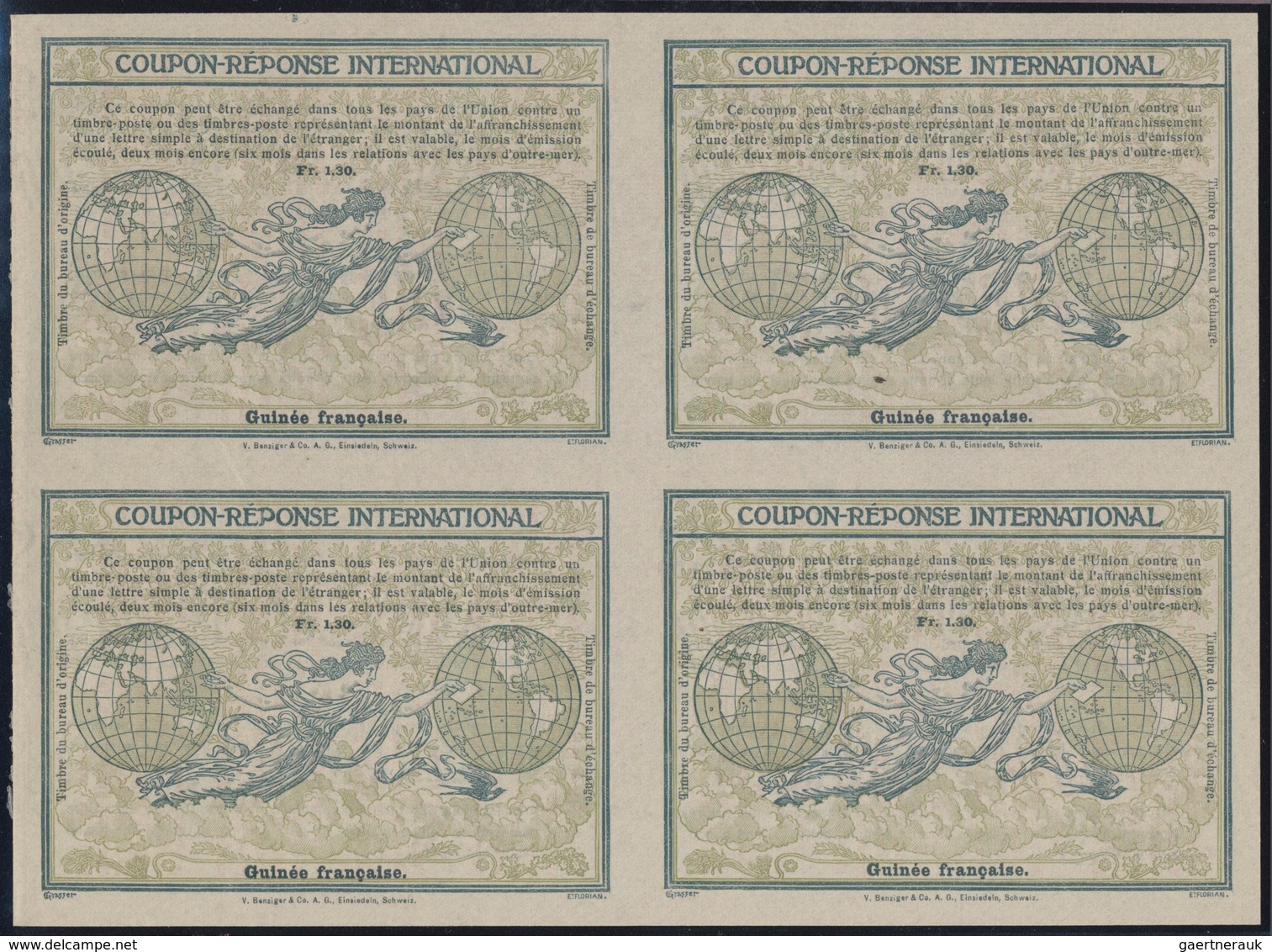 Französisch-Guinea: Design "Madrid" 1920 International Reply Coupon As Block Of Four 1,30 Fr.Guinee - Other & Unclassified