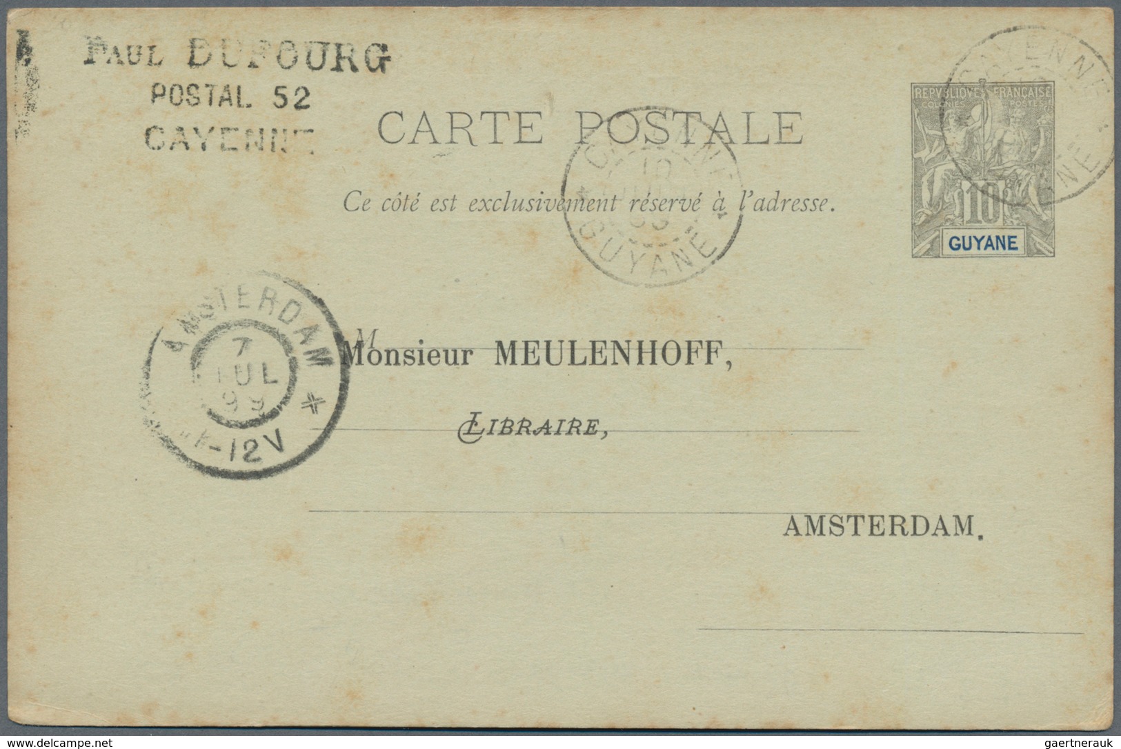 Französisch-Guyana: 1899 "Dreyfus Affair": Printed Postal Stationery Card 10c. Used From Cayenne To - Unused Stamps