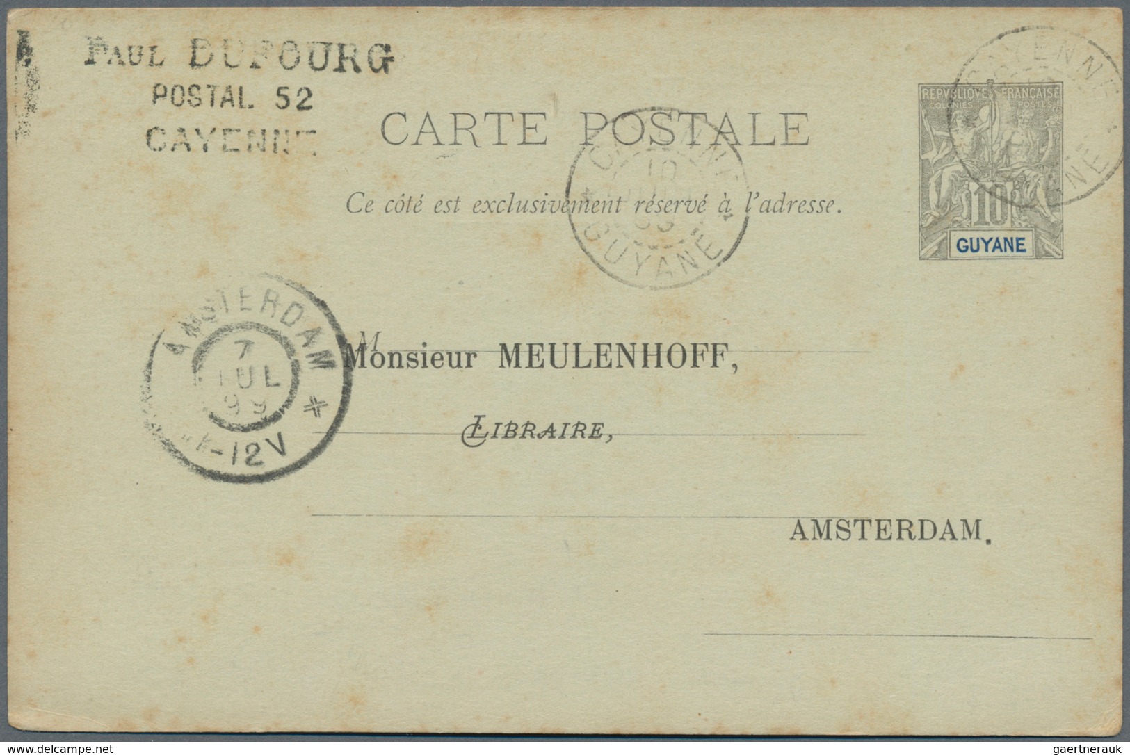 Französisch-Guyana: 1899 "Dreyfus Affair": Printed Postal Stationery Card 10c. Used From Cayenne To - Ongebruikt