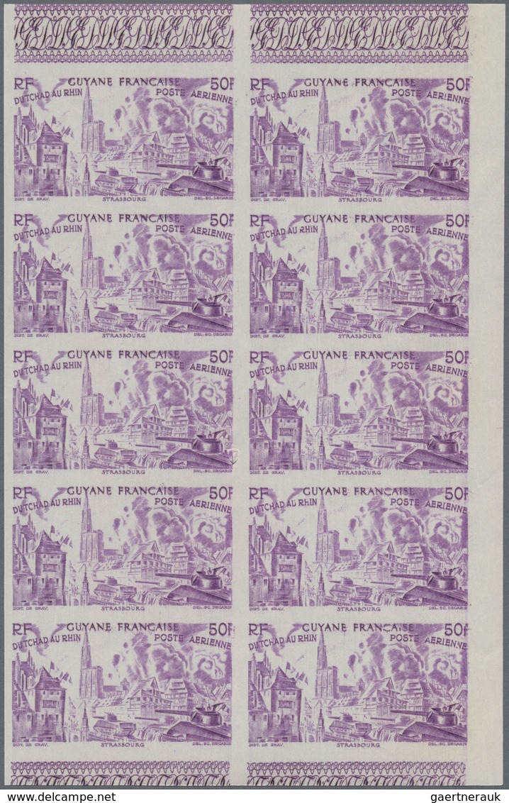 Französisch-Guyana: 1946, From Tchad To Rhine Complete Set Of Six In IMPERFORATE Blocks Of Ten, Mint - Unused Stamps