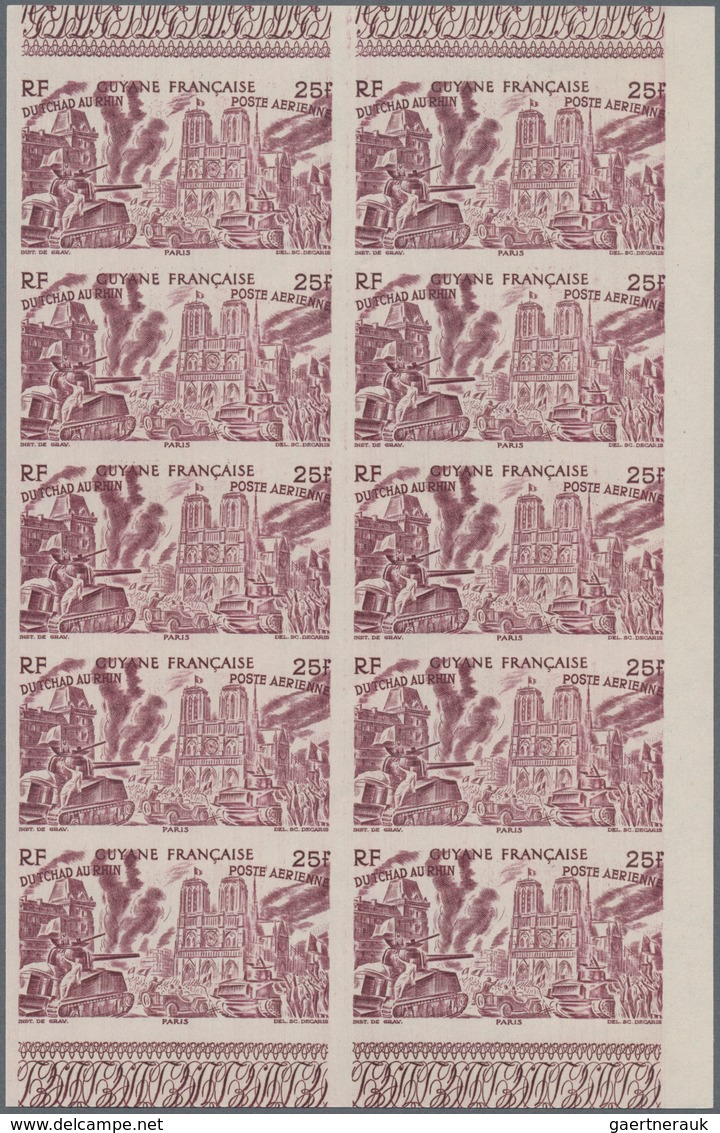 Französisch-Guyana: 1946, From Tchad To Rhine Complete Set Of Six In IMPERFORATE Blocks Of Ten, Mint - Unused Stamps