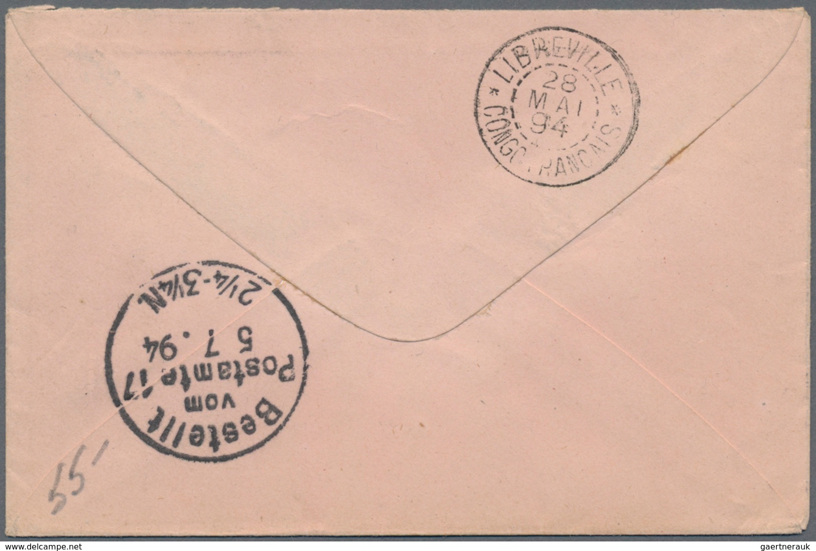 Französisch-Kongo: 1892 Postal Stationery Envelope Sent 1894 From Mayumba Via Libreville To Berlin - Other & Unclassified