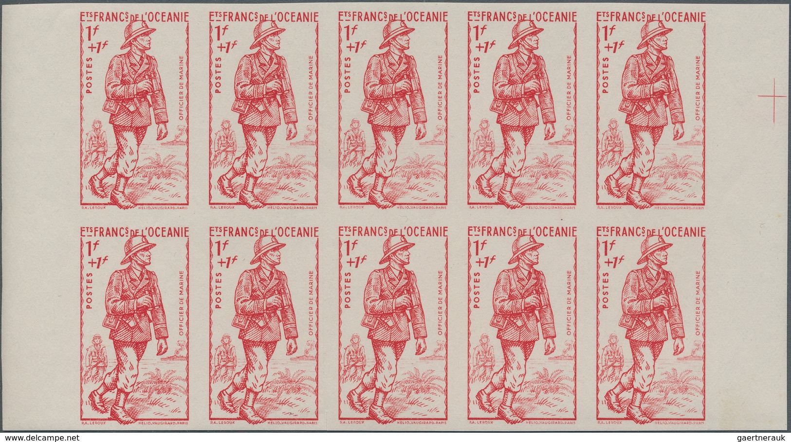 Französisch-Ozeanien: 1941, National Defense, 1fr.+1fr. Red, Imperforate Block Of Ten, Mint Never Hi - Andere & Zonder Classificatie