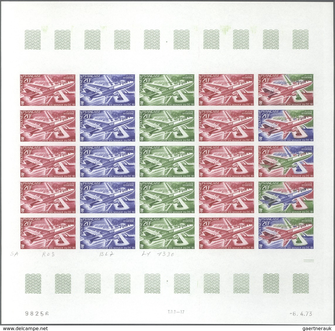 Französisch-Polynesien: 1973. Complete Issue "Start Of DC-10 Service" (1 Value) In 3 Different Color - Other & Unclassified