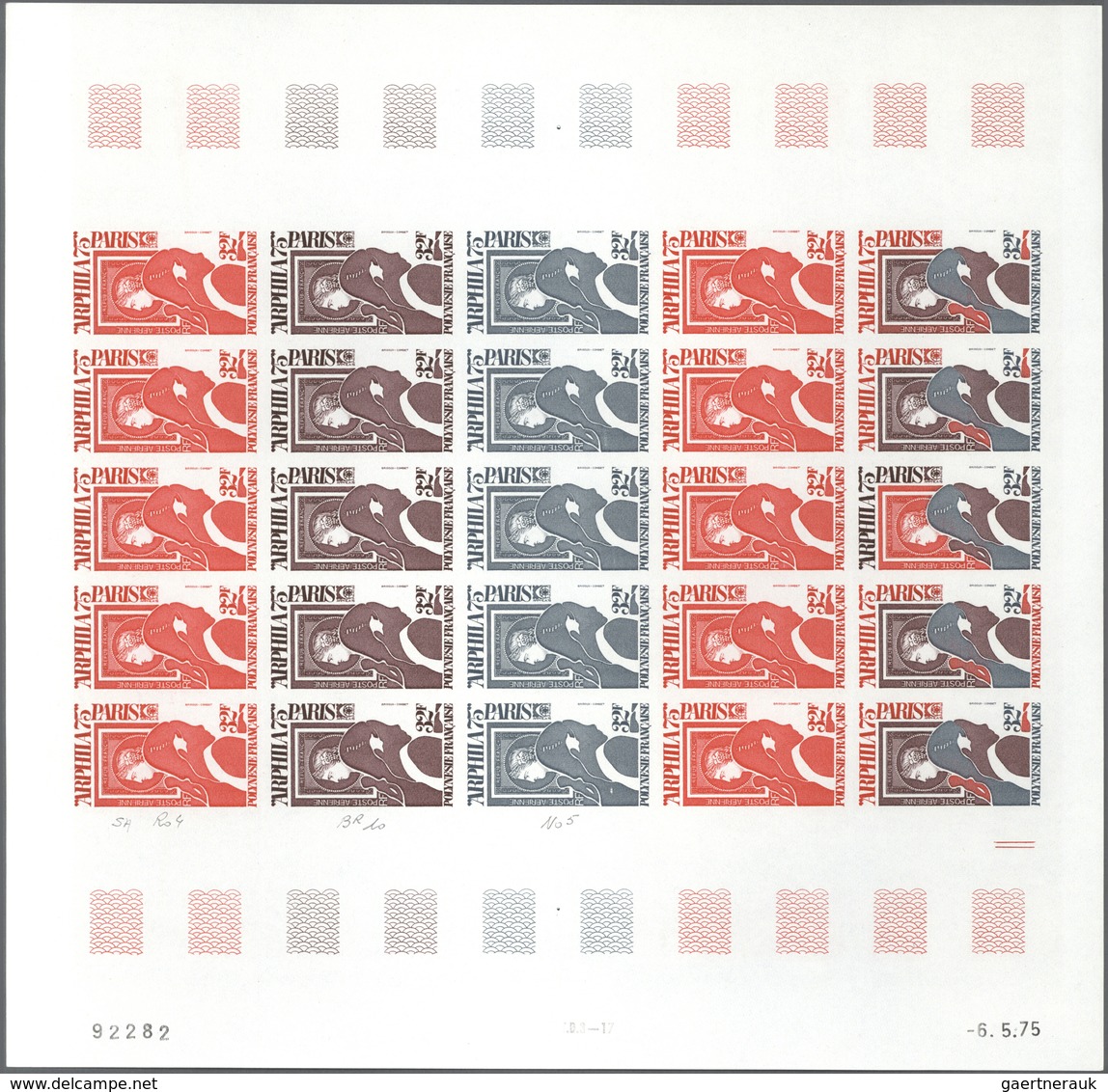 Französisch-Polynesien: 1975. Complete Issue "Arphila 75" (1 Value) In 3 Different Color Proof Sheet - Otros & Sin Clasificación