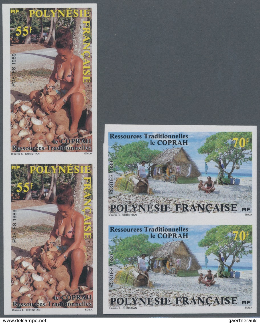 Französisch-Polynesien: 1989, Copra Production 55 Fr. Und 70 Fr. Imperforated, Two Vertical Pairs, M - Andere & Zonder Classificatie