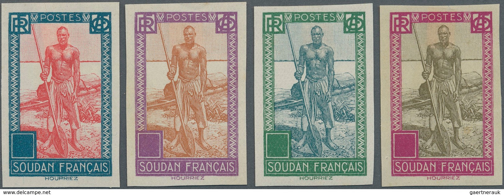 Französisch-Sudan: 1931/1939, Definitives "Life In Sudan", Design "Niger Skipper", Four Imperforate - Brieven En Documenten