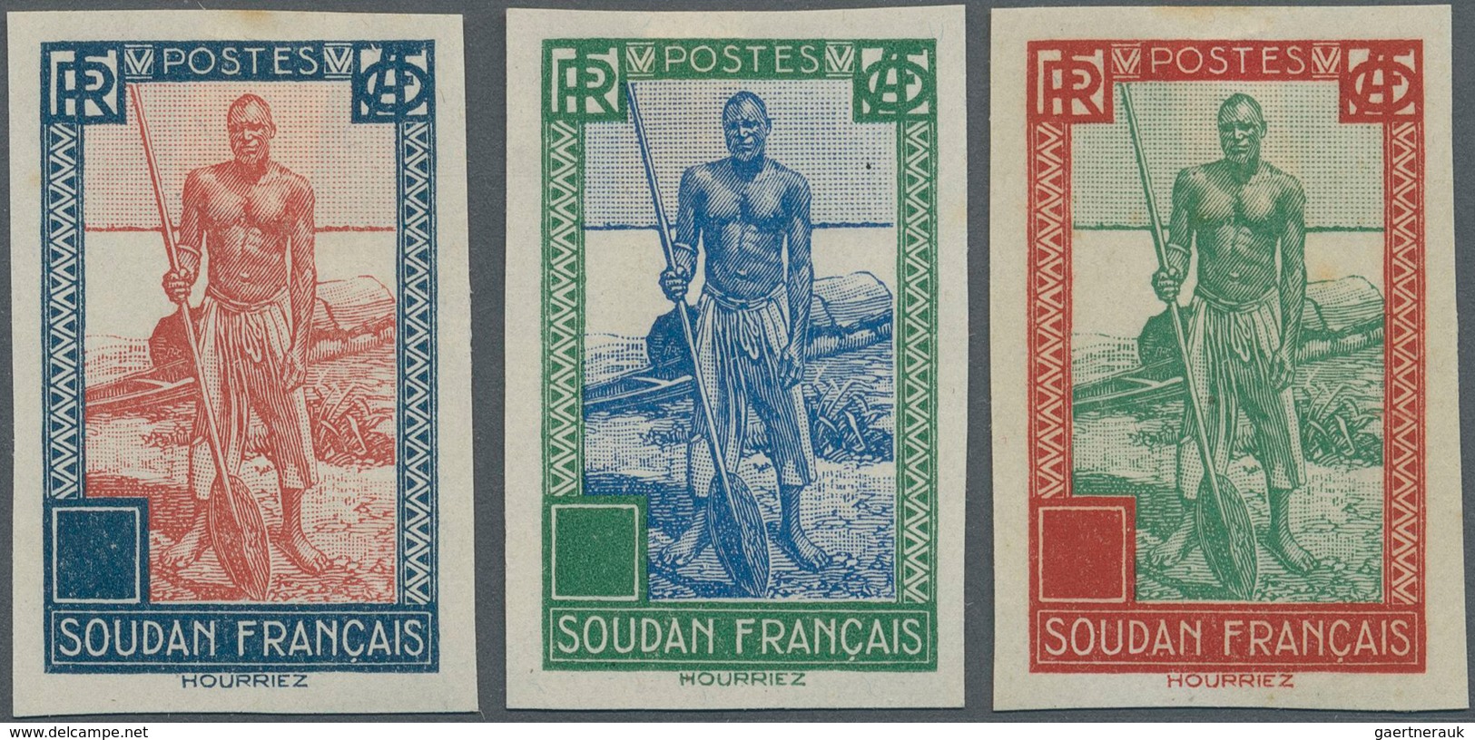 Französisch-Sudan: 1931/1939, Definitives "Life In Sudan", Design "Niger Skipper", Three Imperforate - Covers & Documents