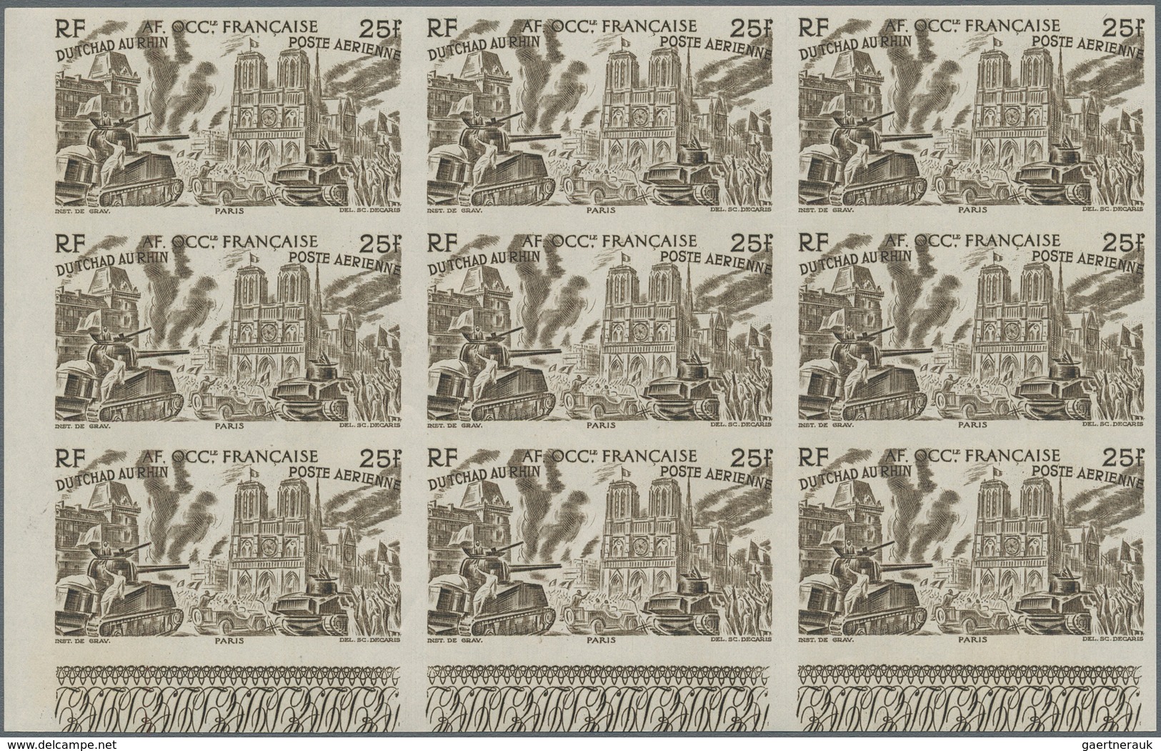 Französisch-Westafrika: 1946, Du Chad Au Rhin, 5fr.-50fr., Complete Set Of Six Values In Imperforate - Andere & Zonder Classificatie