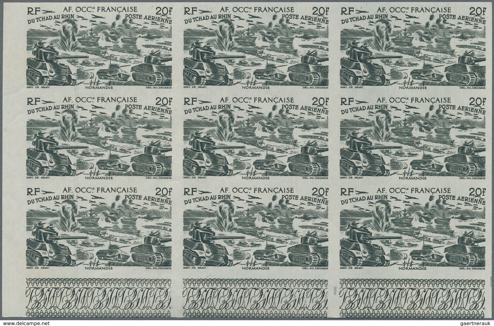 Französisch-Westafrika: 1946, Du Chad au Rhin, 5fr.-50fr., complete set of six values in imperforate