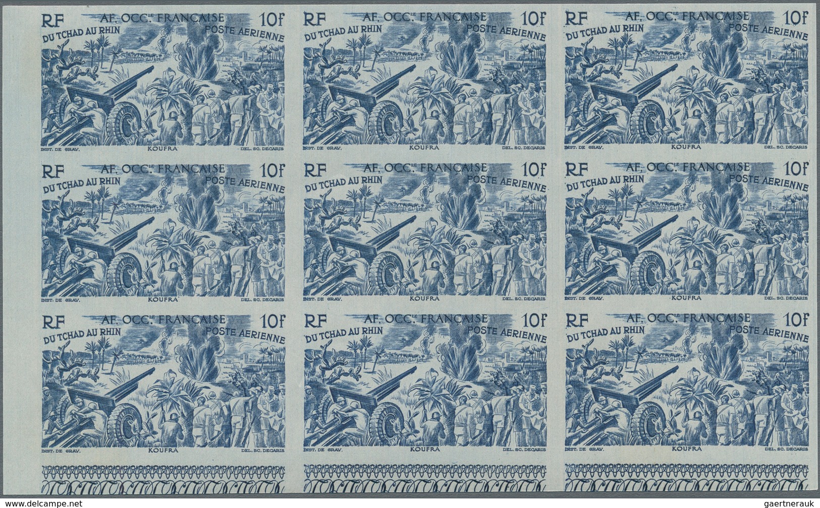 Französisch-Westafrika: 1946, Du Chad au Rhin, 5fr.-50fr., complete set of six values in imperforate