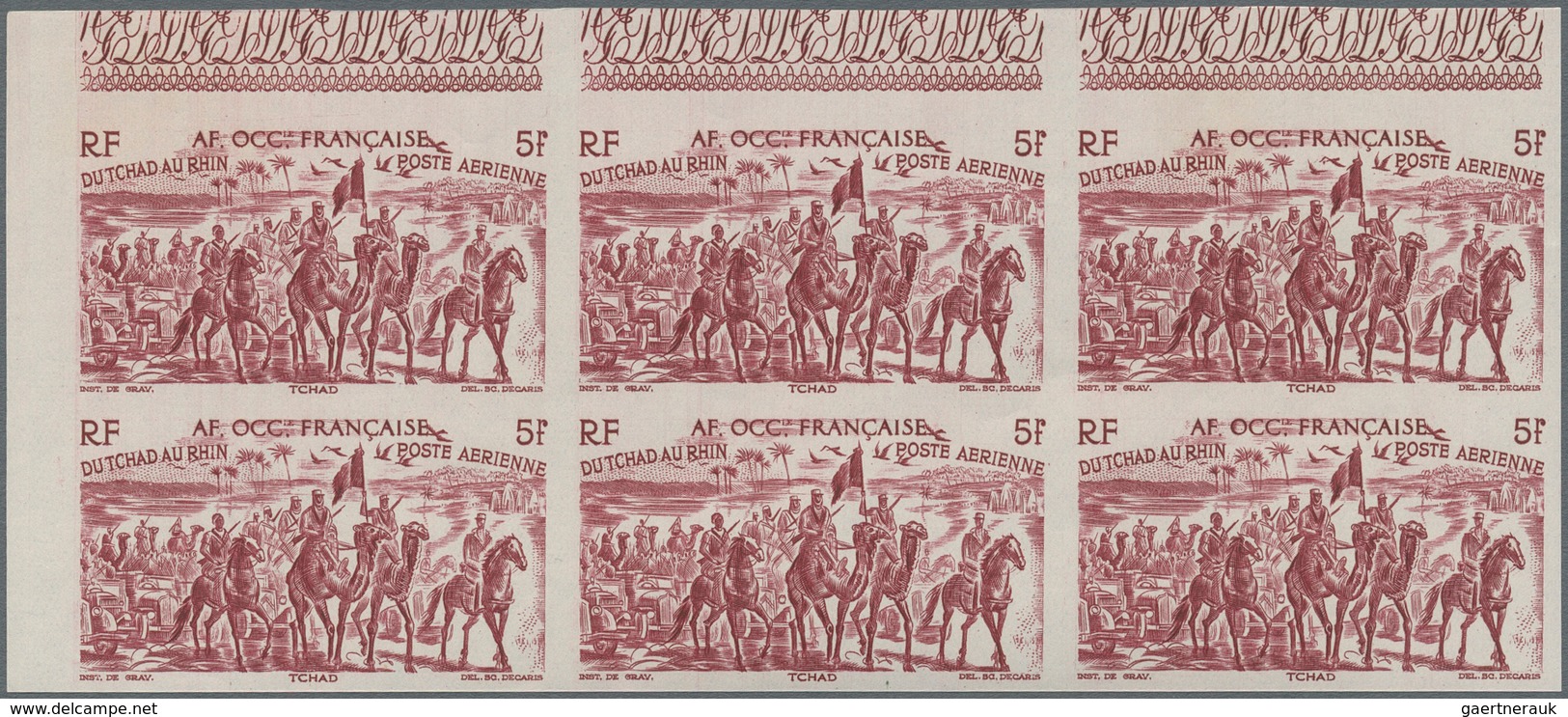 Französisch-Westafrika: 1946, Du Chad Au Rhin, 5fr.-50fr., Complete Set Of Six Values In Imperforate - Andere & Zonder Classificatie