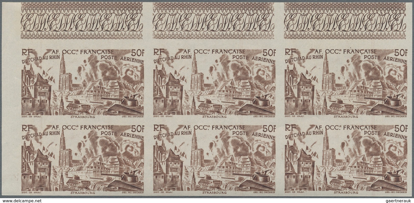 Französisch-Westafrika: 1946, Du Chad au Rhin, 5fr.-50fr., complete set of six values in imperforate