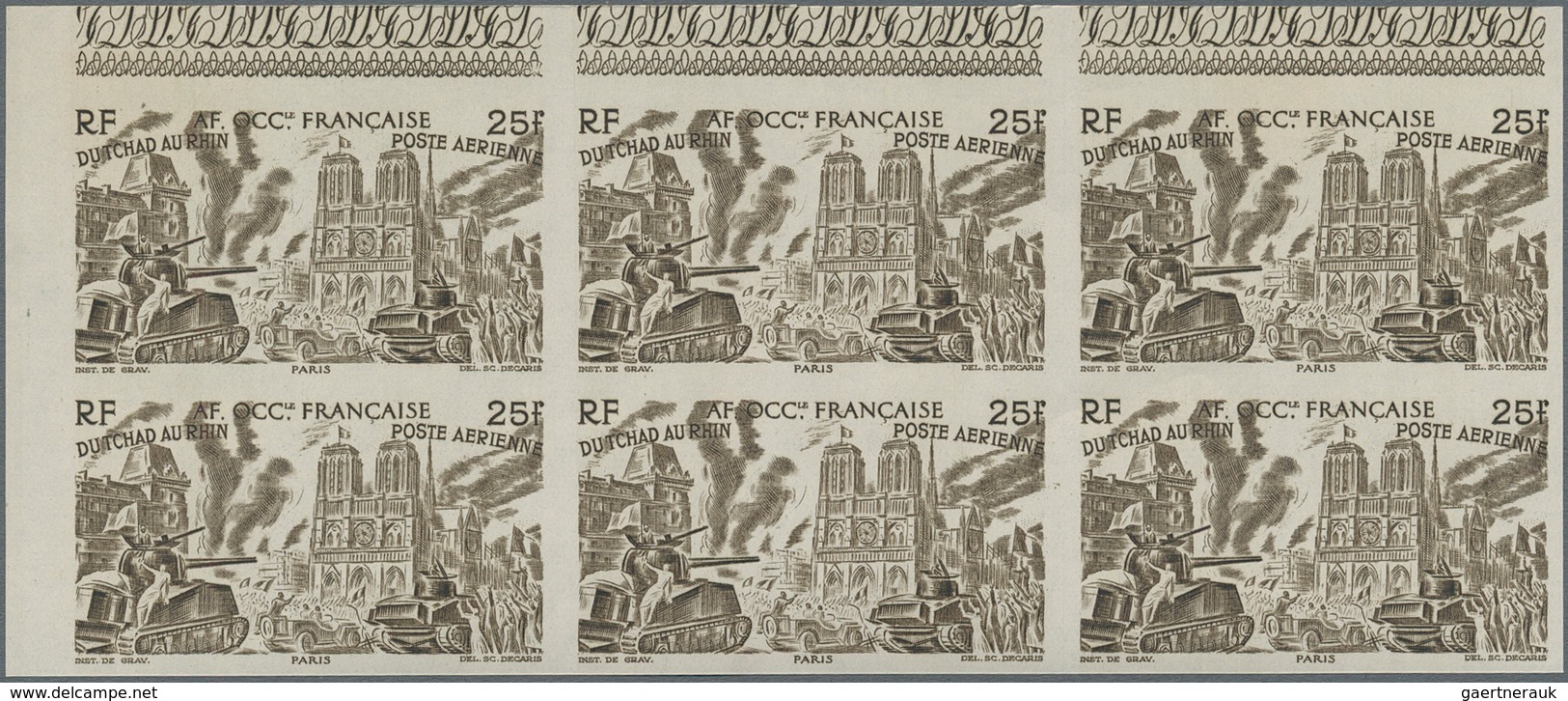 Französisch-Westafrika: 1946, Du Chad au Rhin, 5fr.-50fr., complete set of six values in imperforate