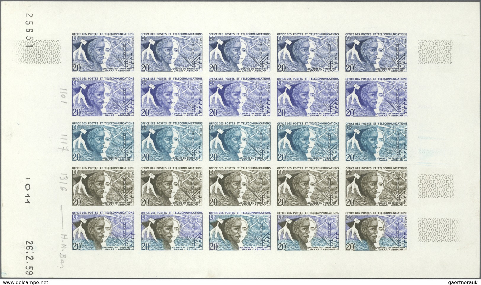 Französisch-Westafrika: 1959. Complete Issue "Stamp Day 1959" (1 Value) In 3 Different Color Proof S - Andere & Zonder Classificatie