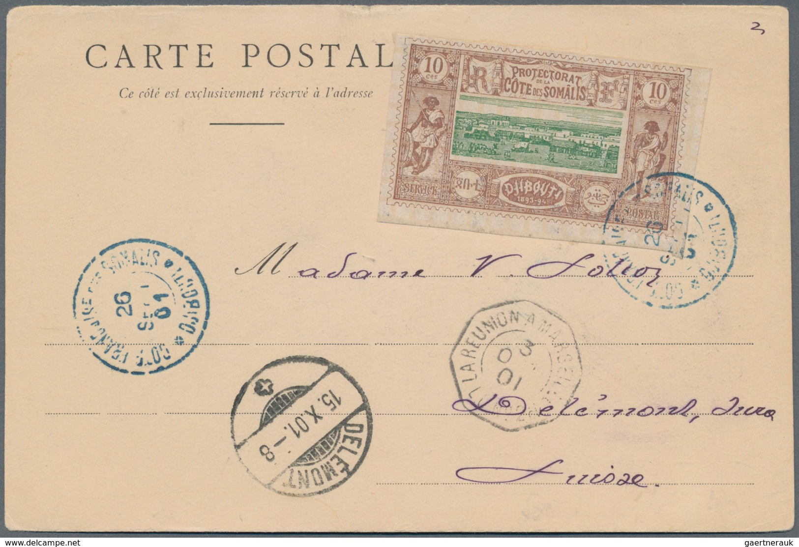 Französische Somaliküste: 1894 10c. And 15c. Each Used On A Picture Postcard To Switzerland In 1901, - Covers & Documents