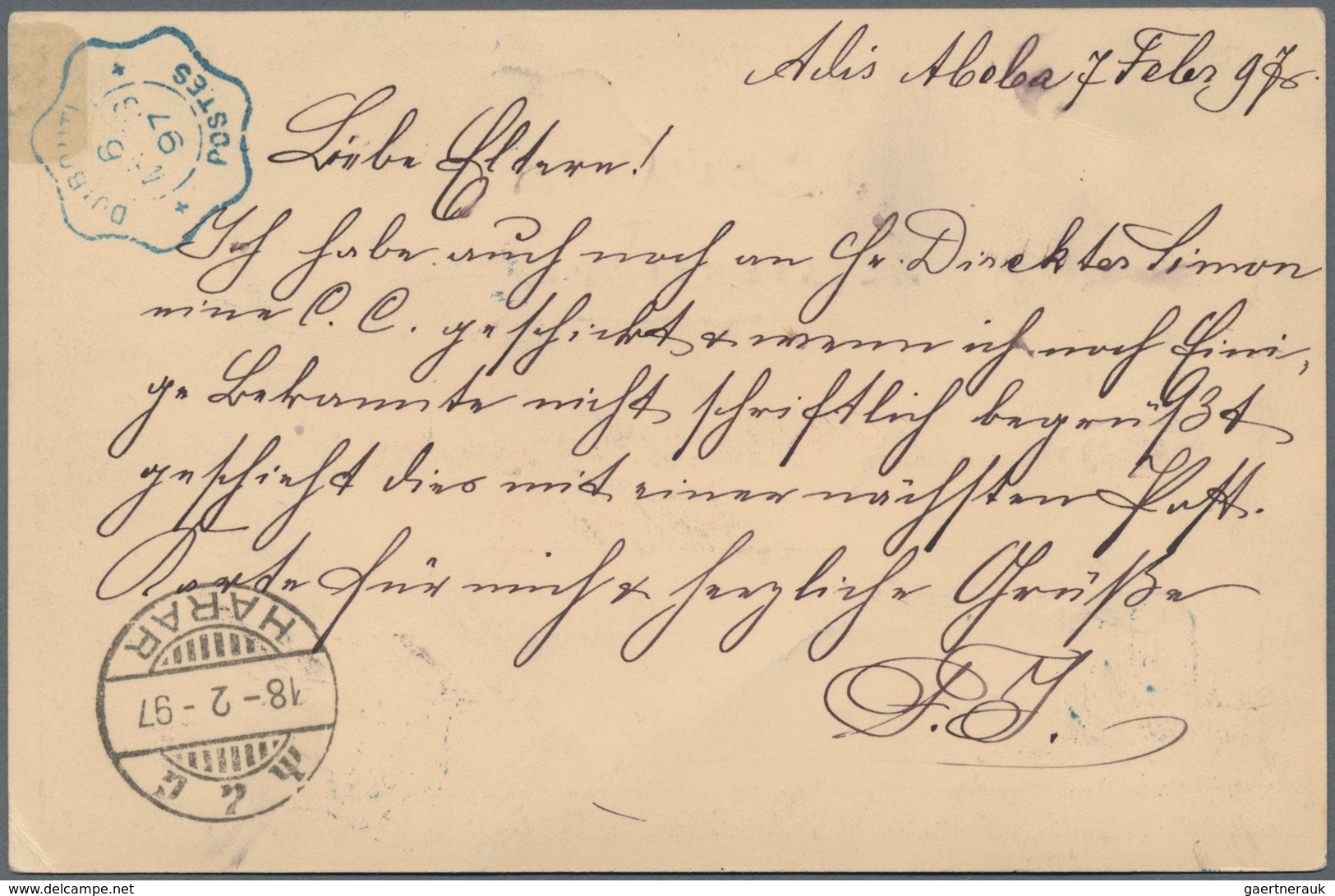 Französische Somaliküste: 1894 10c. And 25c. Used On Ethiopian Postal Stationery Card 1g. Blue Sent - Brieven En Documenten