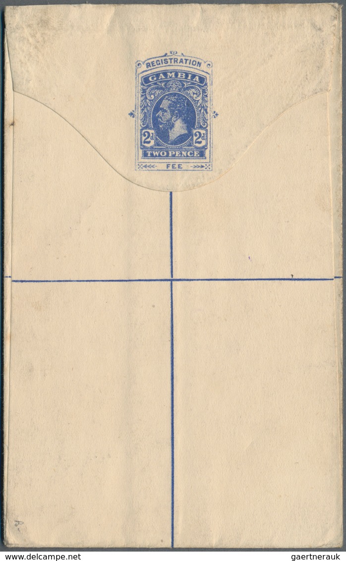 Gambia: 1920 Uprated With Half Penny Green (corner Fault) Registered Postal Stationery Envelope From - Gambia (1965-...)