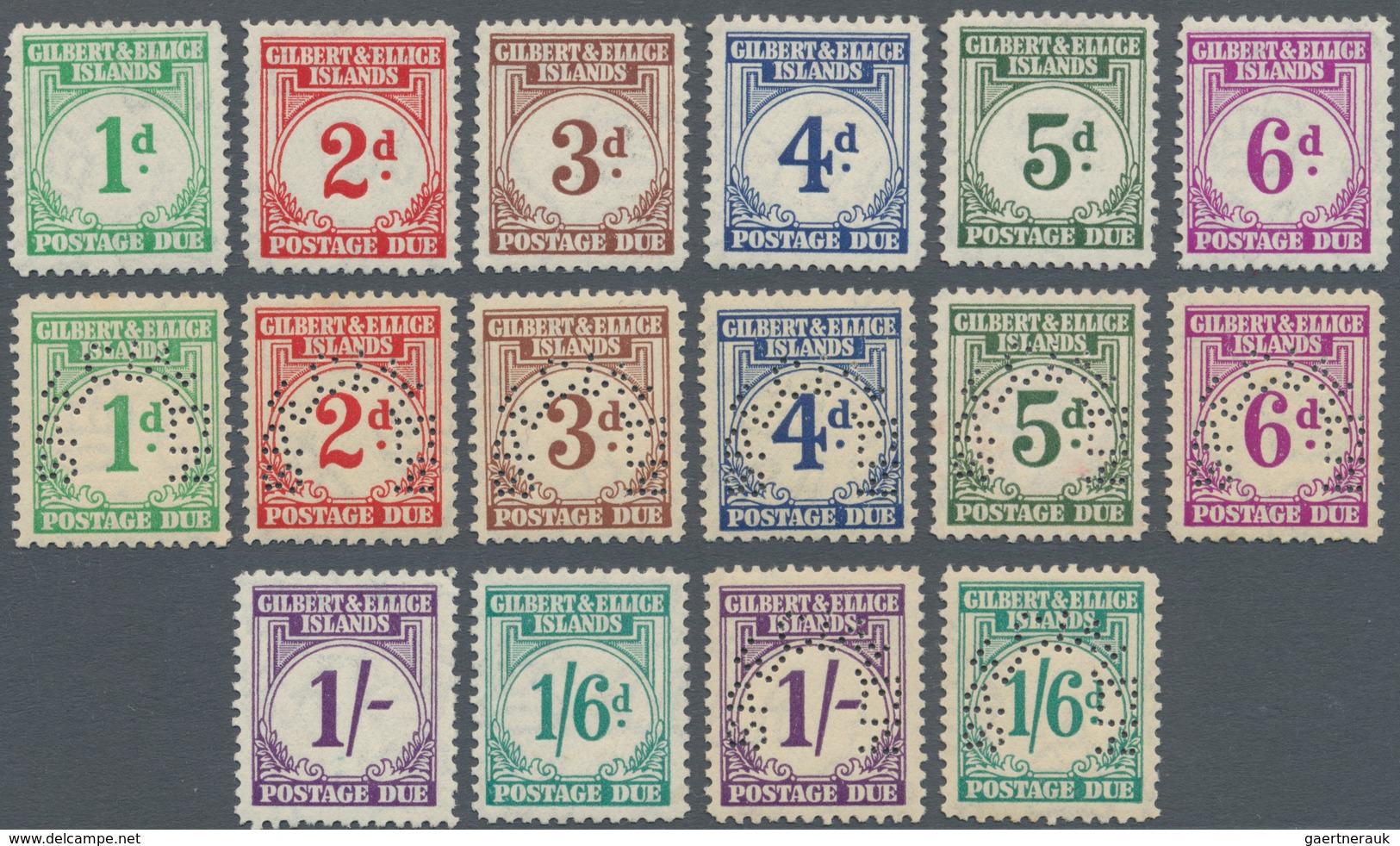 Gilbert- Und Ellice-Inseln - Portomarken: 1940, Postage Dues Complete Set Of Eight And Same Set Perf - Gilbert- En Ellice-eilanden (...-1979)