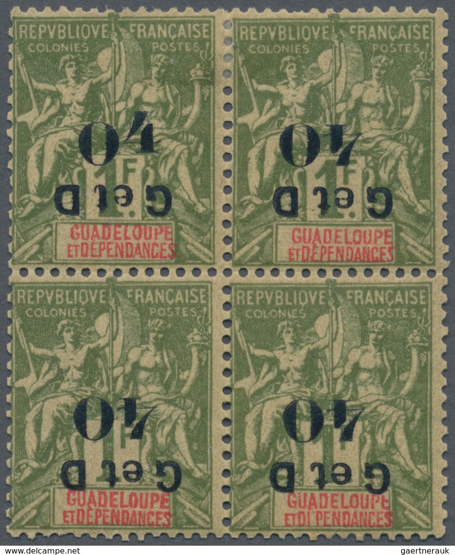 Guadeloupe: 1903. Inverted "G Et D / 40" Overprints On 1fr In A Block Of 4. Two Stamps Mint, Two Sta - Brieven En Documenten