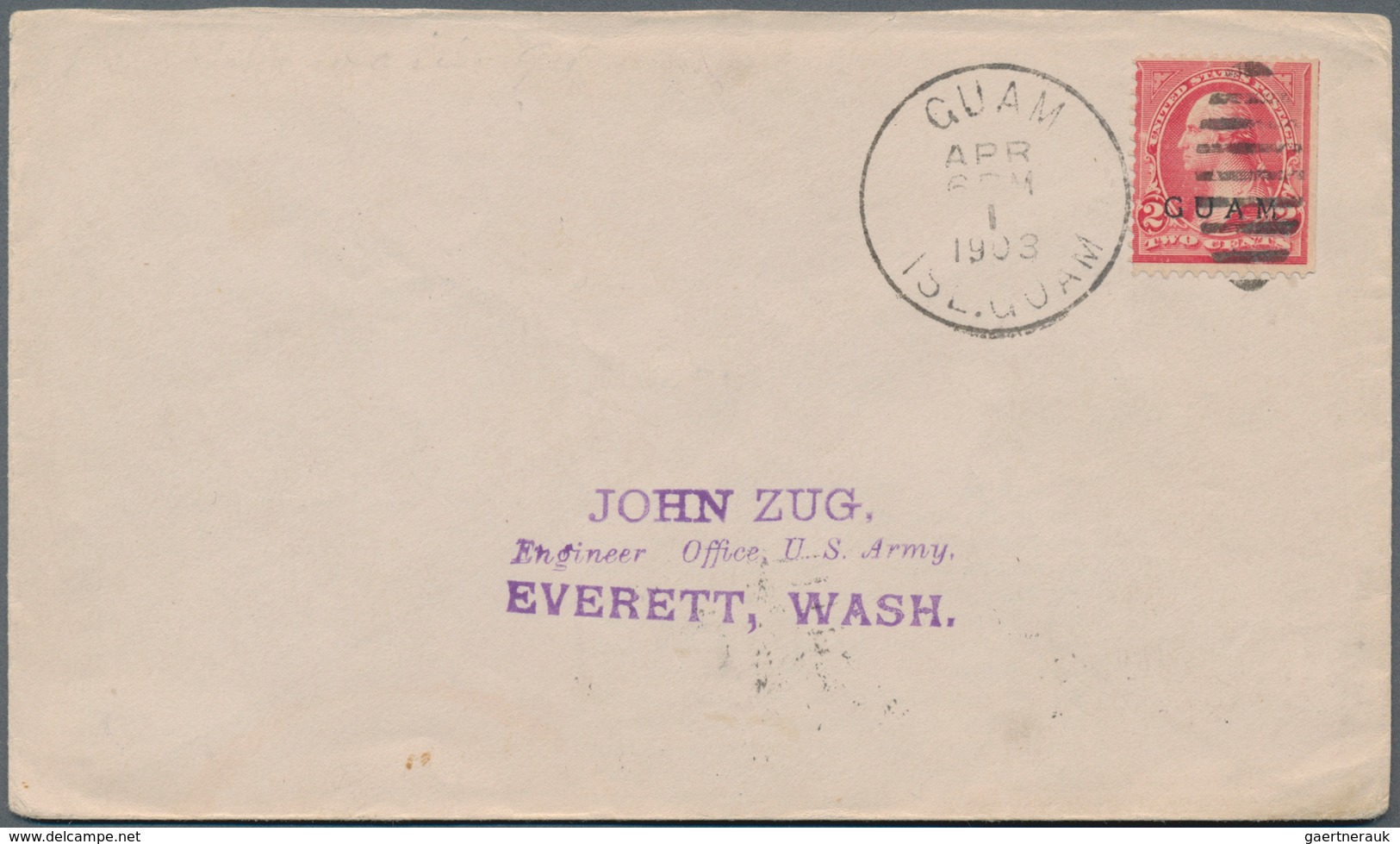 Guam: 1901, 2C. With Opt. 'Guam' Rare Single Used From Guam (Duplex-cancel) Via Manila (transit) To - Guam