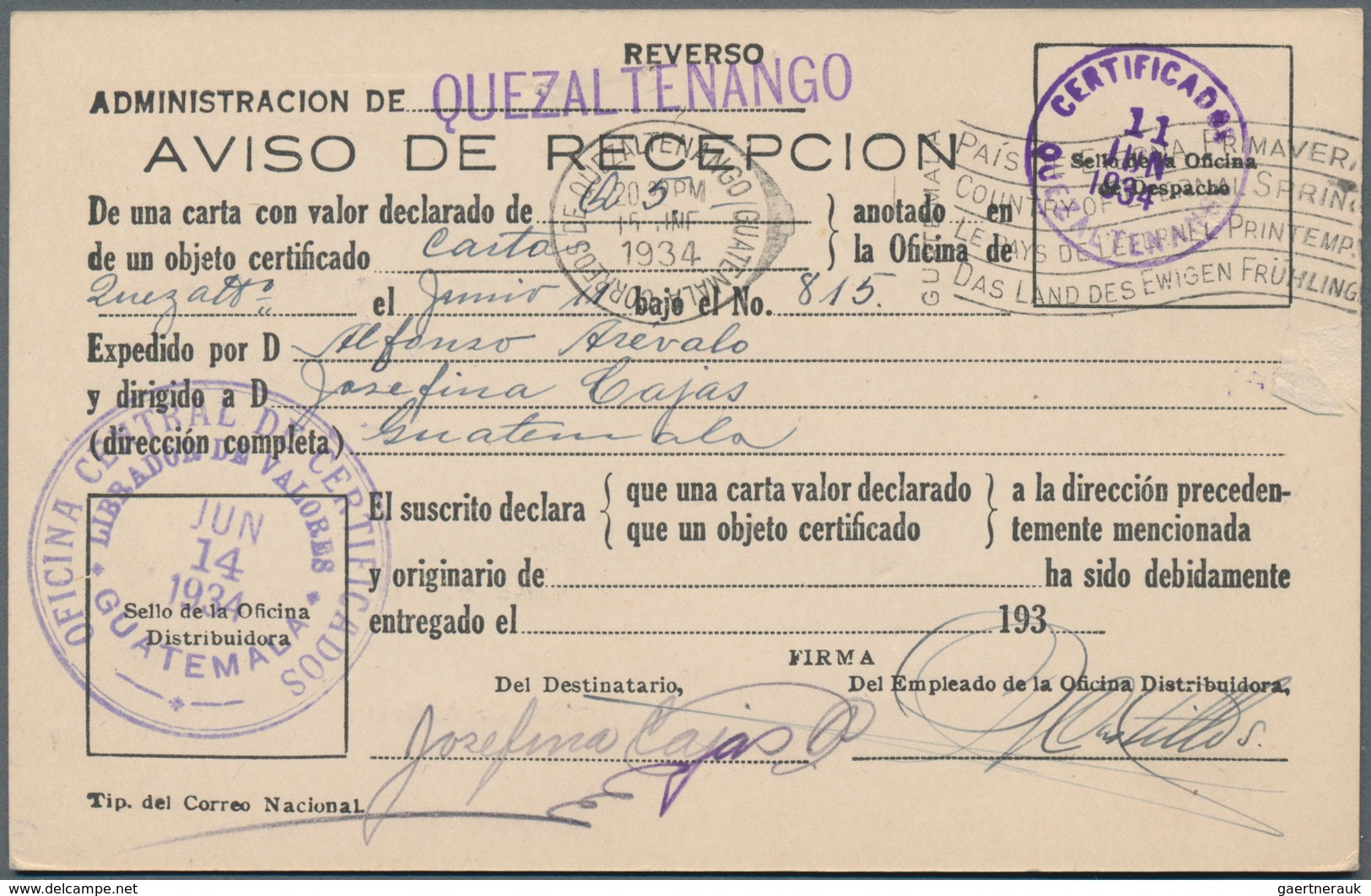 Guatemala - Ganzsachen: 1934, 50 C Red-brown Postal Stationery Card With Additional Franking From Th - Guatemala