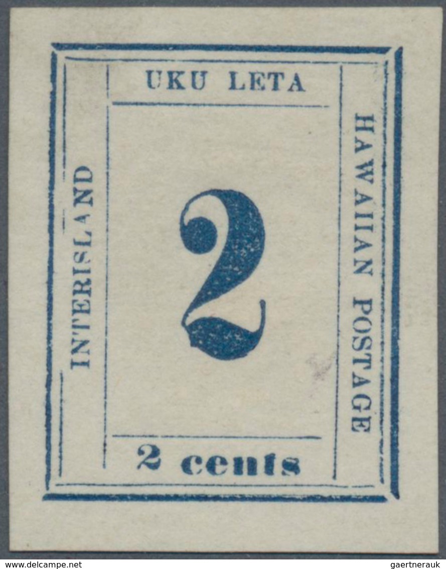 Hawaii: 1865, 2 C. Blue With Scarce Printing Error From Field 10 Of The Sheet "2" Broken Left At The - Hawaii