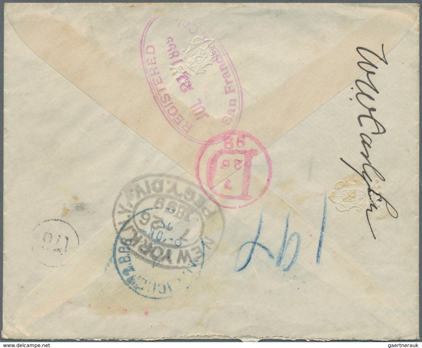 Hawaii: 1894, 25 C President S.B.Dole Deep-blue On Registered Envelope Sent From"HONOLULU JUL 14 189 - Hawaï