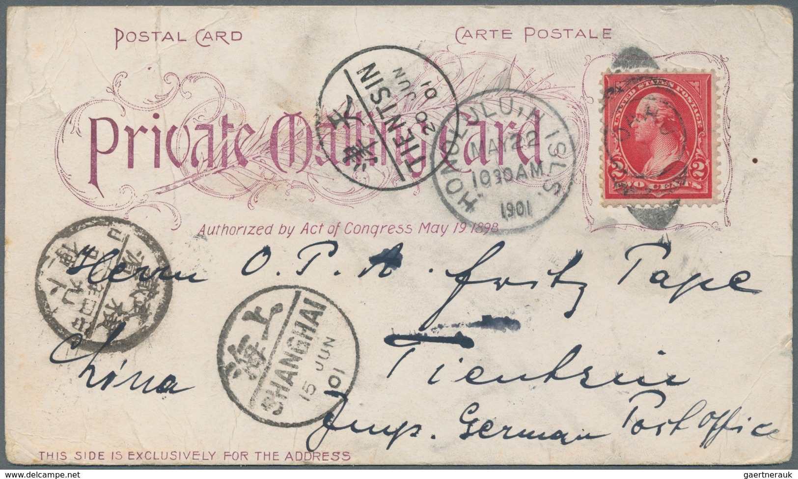 Hawaii: 1901, US 2 C. Red Tied "HONOLULU MAY 22 1901" To Ppc "private Mailing Card" W. On Reverse "G - Hawaii