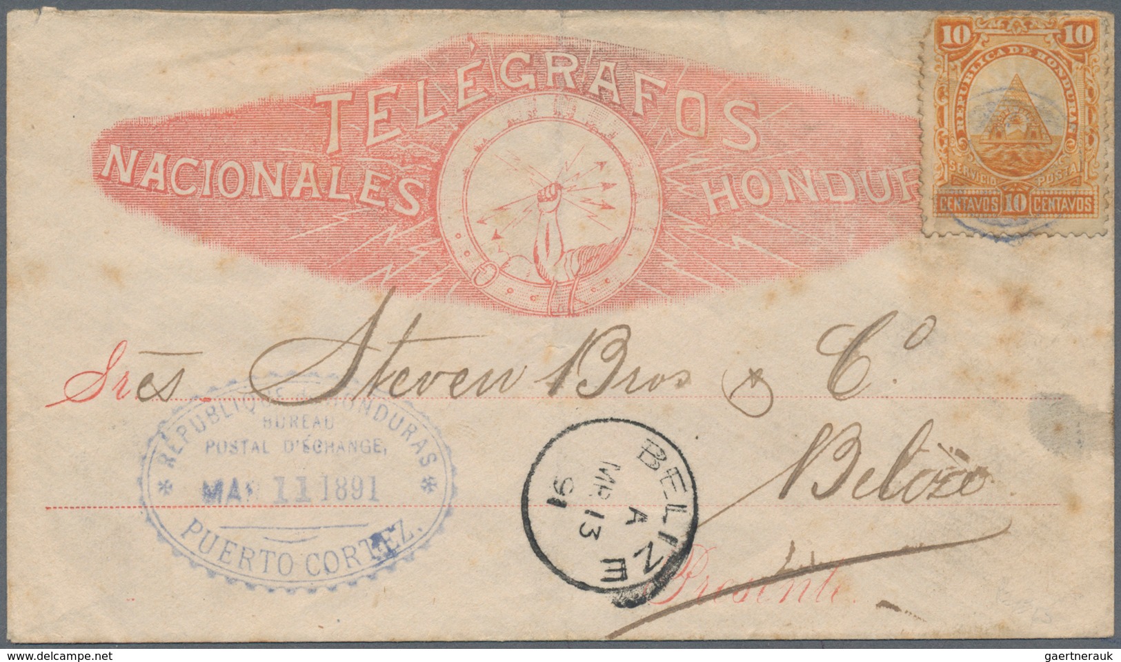 Honduras: 1890, 10 C Orange Seebeck (round Left Upper Corner, Few Stains) Tied On Illustrated Envelo - Honduras