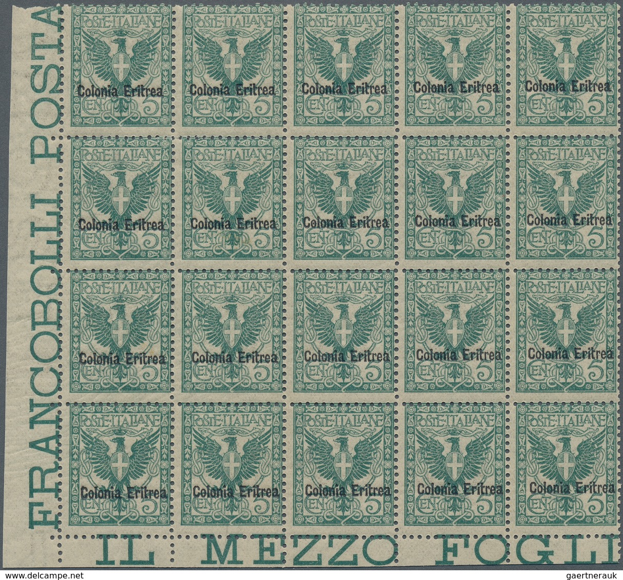 Italienisch-Eritrea: 1903, Italy Coat Of Arms 5c. Green With Horiz. Black Opt. ‚Colonia Eritrea‘ In - Eritrea