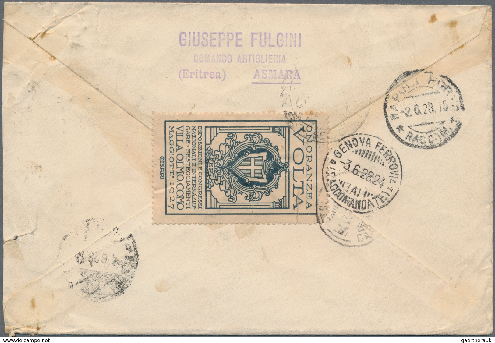 Italienisch-Eritrea: 1908/1926, 10 Different Stamps With A Total Franking Of 3,25 Lire On Registered - Eritrea