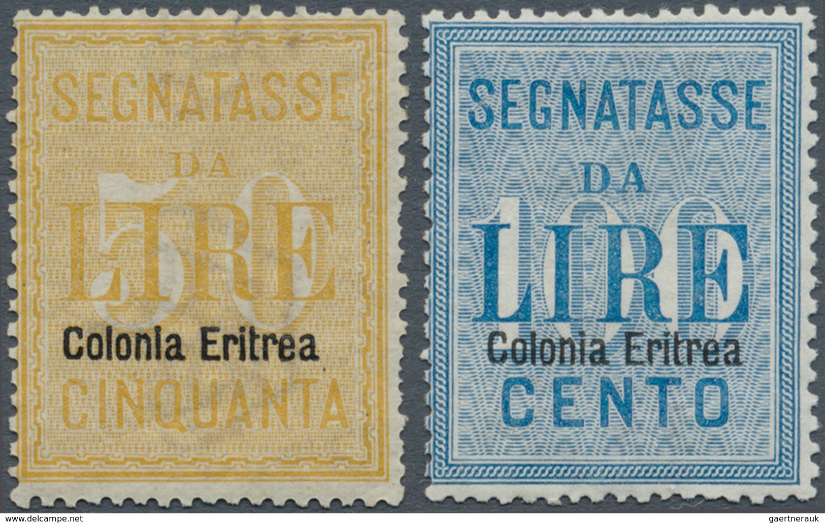 Italienisch-Eritrea - Verrechnungsmarken: 1903, Ital. Verrechnungsmarken 50 Lire Gelb Und 100 Lire B - Eritrea